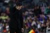 Barcelona's head coach Xavi Hernandez during the Spanish La Liga soccer match between FC Barcelona and Rayo Vallecano at the Camp Nou stadium in Barcelona, Spain, Sunday, April 24, 2022. (AP Photo/Joan Monfort)