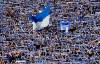 Hertha fans during the Bundesliga soccer match between Hertha BSC and FSV Mainz at Olympiastadion, Berlin, Saturday May 7, 2022. (Soeren Stache/dpa via AP)