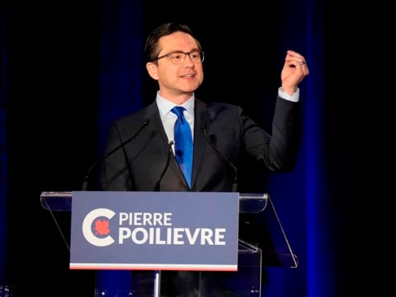 Conservative leadership hopeful Pierre Poilievre takes part in the Conservative Party of Canada French-language leadership debate in Laval, Quebec on Wednesday, May 25, 2022. THE CANADIAN PRESS/Ryan Remiorz
