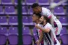 FILE - Valladolid's Oscar Plano, left, celebrates with teammates after scoring the opening goal during the Spanish La Liga soccer match between Atletico Madrid and Valladolid at the Jose Zorrilla stadium in Valladolid, Spain, Saturday, May 22, 2021. After being relegated at the end of the 2020-2021 campaign, on Sunday, May 29, 2022 Valladolid can seal its return to Spain’s major league. (AP Photo/Manu Fernandez, File)