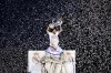 Real Madrid player Marcelo holds the trophy at the Cibeles square during a trophy parade in front of the City Hall in Madrid, Spain, Sunday, May 29, 2022. Real Madrid beat Liverpool 1-0 in the Champions League final in Paris. (AP Photo/Andrea Comas)