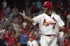 St. Louis Cardinals' Albert Pujols celebrates after hitting a sacrifice fly to score Tommy Edman for the winning run during the 10th inning of a baseball game against the San Diego Padres Tuesday, May 31, 2022, in St. Louis. (AP Photo/Jeff Roberson)