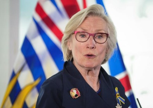 Carolyn Bennett speaks during a news conference, in Vancouver, on Tuesday, May 31, 2022. The minister of mental health and addictions, says the federal government's decision on British Columbia's drug decriminalization threshold was based on police input. THE CANADIAN PRESS/Darryl Dyck