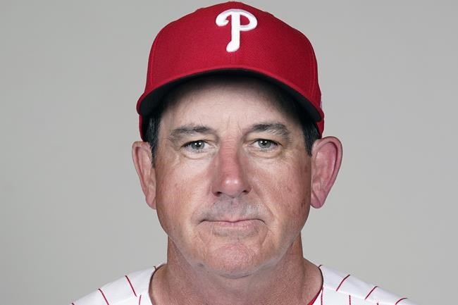 FILE - This is a 2022 photo showing Rob Thomson of the Philadelphia Phillies baseball team. Joe Girardi was fired by the Philadelphia Phillies on Friday, June 3, 20922, after his team's terrible start, becoming the first major league manager to lose his job this season. Philadelphia said bench coach Rob Thomson will become interim manager for the rest of the season. (AP Photo/Lynne Sladky, File)