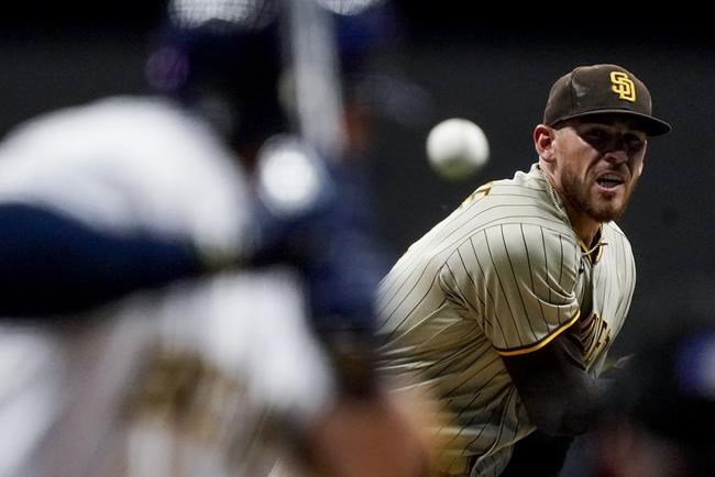 San Diego Padres starting pitcher Joe Musgrove throws during the seventh inning of a baseball game against the Milwaukee Brewers Friday, June 3, 2022, in Milwaukee. (AP Photo/Morry Gash)
