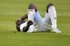 Belgium's Romelu Lukaku grimaces on the ground after injuring himself during the UEFA Nations League soccer match between Belgium and the Netherlands, at the King Baudouin Stadium in Brussels, Friday, June 3, 2022. (AP Photo/Geert Vanden Wijngaert)