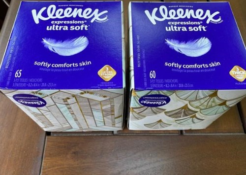 Two boxes of Kleenex tissues are displayed in Ann Arbor, Mich., on Wednesday, May 25, 2022. (AP Photo/Dee-Ann Durbin)