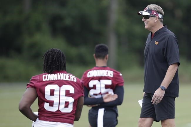 Washington Commanders defensive coordinator Jack Del Rio is seen during an NFL football practice at Inova Sports Performance Center in Ashburn, Va., Wednesday, June 8, 2022. (AP Photo/Luis M. Alvarez)