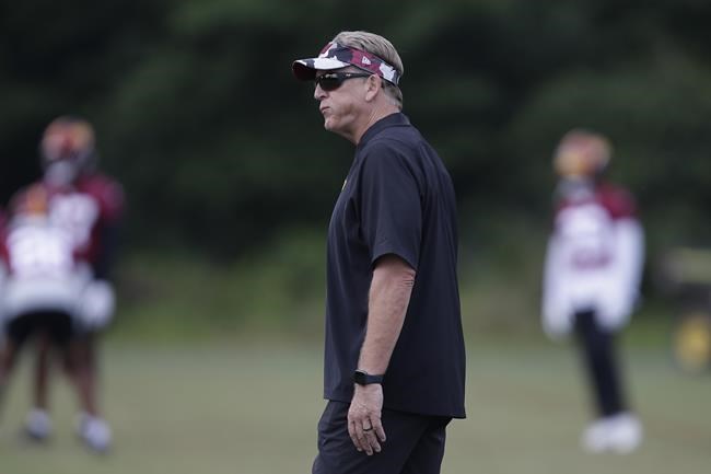Washington Commanders defensive coordinator Jack Del Rio is seen during an NFL football practice at Inova Sports Performance Center in Ashburn, Va., Wednesday, June 8, 2022. (AP Photo/Luis M. Alvarez)