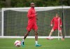 Canadian national men's soccer team midfielder Atiba Hutchinson jogs during a training session for a CONCACAF Nations League match against Curacao, in Vancouver, on Tuesday, June 7, 2022.&nbsp;Refusing to play a friendly game against Panama on Sunday was a decision the Canadian men's soccer team didn't take lightly, says Hutchinson. THE CANADIAN PRESS/Darryl Dyck