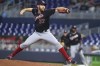 Washington Nationals starting pitcher Stephen Strasburg (37) aims a pitch during the first inning of a baseball game against the Miami Marlins, Thursday, June 9, 2022, in Miami. (AP Photo/Marta Lavandier)