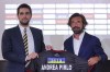Turkish soccer team Fatih Karagumruk SK's new signing coach Andrea Pirlo, right, poses for the media with the club's Vice President Serkan Hurma during an official presentation in Istanbul, Turkey, Monday, June 13, 2022. The former Italian international player has signed a one-year contract with the Istanbul-based team. (AP Photo)