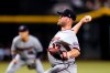Minnesota Twins starting pitcher Dylan Bundy throws to anArizona Diamondbacks batter during the first inning of a baseball game Saturday, June 18, 2022, in Phoenix. (AP Photo/Ross D. Franklin)