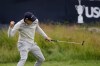 Matthew Fitzpatrick, of England, reacts after a putt on the 13th hole during the final round of the U.S. Open golf tournament at The Country Club, Sunday, June 19, 2022, in Brookline, Mass. (AP Photo/Julio Cortez)