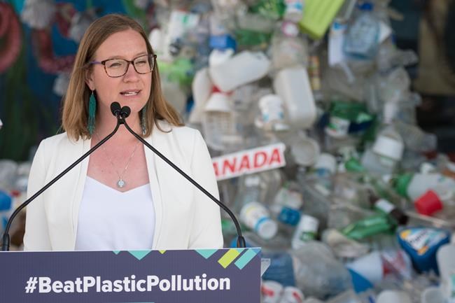 Karina Gould, Minister of Families, Children and Social Development, speaks during a press conference announcing the start of phasing out six harmful plastics as part of the plan to ban single-use plastic, in Toronto on Monday, June 20, 2022. THE CANADIAN PRESS/Tijana Martin