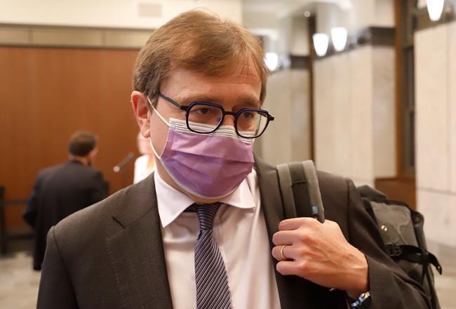 Natural Resources Minister Jonathan Wilkinson speaks with a reporter after a cabinet meeting on Parliament Hill in Ottawa on Tuesday, June 21, 2022. THE CANADIAN PRESS/ Patrick Doyle