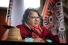 Assembly of First Nations National Chief RoseAnne Archibald speaks during a news conference ahead of a Tk'emlups te Secwepemc ceremony to honour residential school survivors and mark the first National Day for Truth and Reconciliation, in Kamloops, BC., on Sept. 30, 2021. THE CANADIAN PRESS/Darryl Dyck