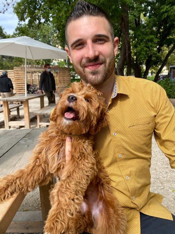 Journalist Austin Grabish and his dog Archie.
