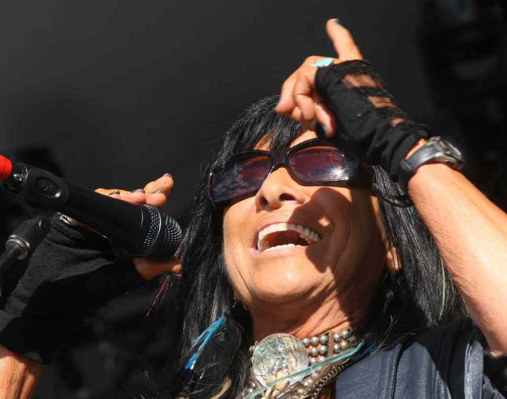 Joe Bryksa / Winnipeg Free Press
Buffy Sainte-Marie opens the Winnipeg Folk Festival Main Stage Friday night.