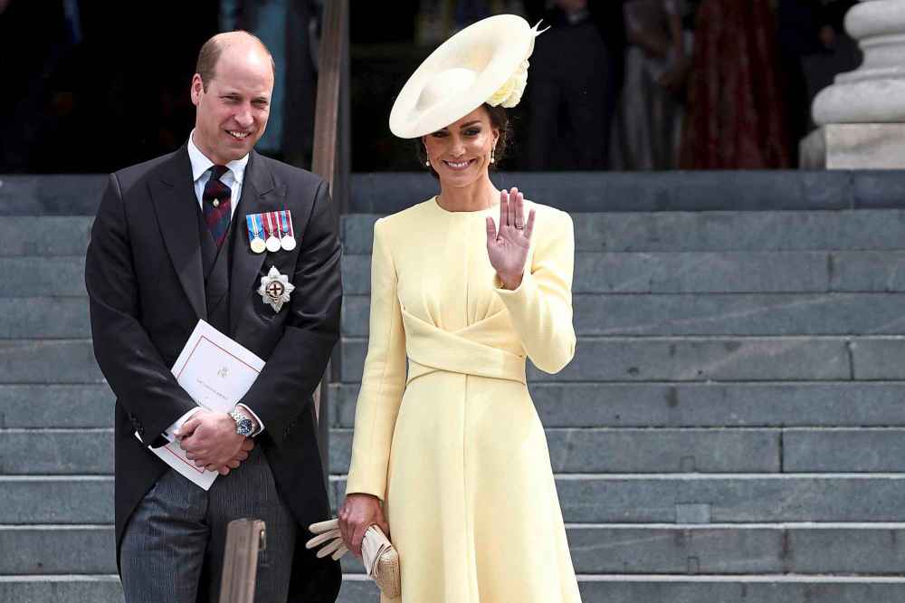 Britain's Kate, Duchess of Cambridge and Prince William leave after a service of thanksgiving for the reign of Queen Elizabeth II at St Paul's Cathedral in London Friday June 3, 2022 on the second of four days of celebrations to mark the Platinum Jubilee. (Henry Nicholls, Pool Photo via AP)