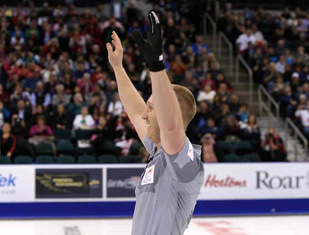 Jason Halstead / Winnipeg Free Press
Skip Brad Jacobs celebrates after defeating John Morris' team.
