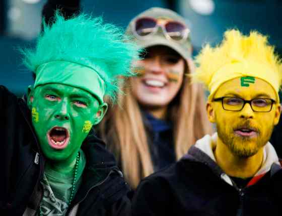 CPEdmonton Eskimos' fans cheer during first half CFL West Division final football action against the Calgary Stampeders in Edmonton Sunday. The Esks now advance to the Grey Cup along with the East division winners the Ottawa Redblacks, who defeated the Hamilton Tiger Cats. Here's a look at the deciding moments and celebrations from both games Sunday. (Jeff McIntosh / The Canadian Press)