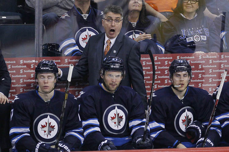 JOHN WOODS / The Canadian Press
Winnipeg Jets' head coach Claude Noel disputes a call during the third period.