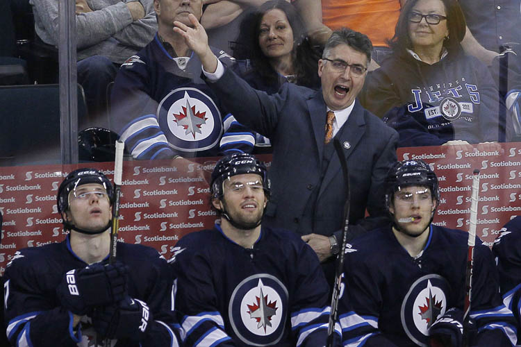 JOHN WOODS / The Canadian Press
Winnipeg Jets' head coach Claude Noel continues to dispute a call during the third period.