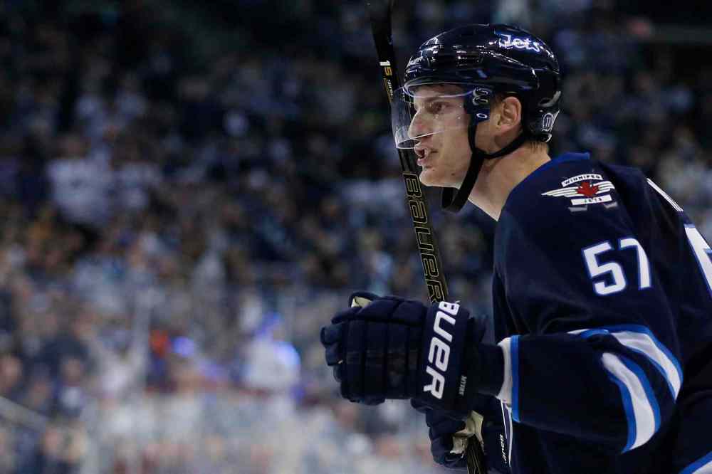JOHN WOODS / THE CANADIAN PRESS
Winnipeg Jets' Tyler Myers (57) celebrates his goal against the Toronto Maple Leafs during second period NHL action in Winnipeg on Wednesday, October 19, 2016.