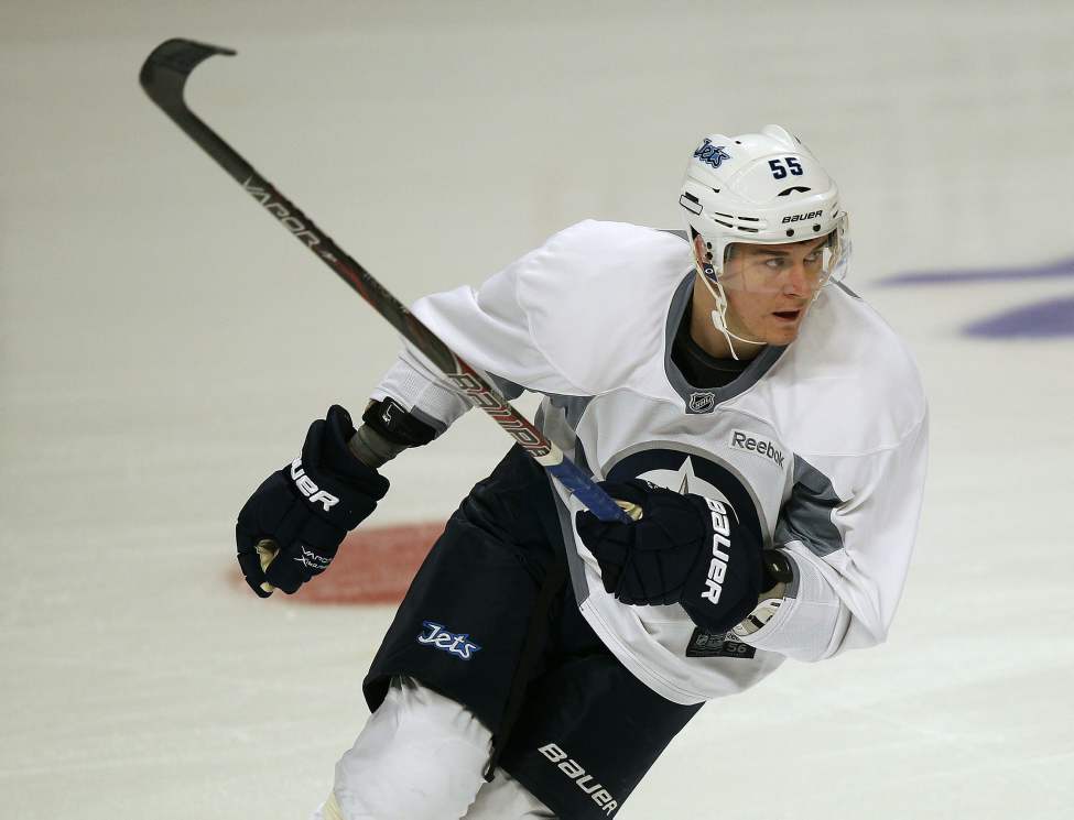 Winnipeg Jet Mark Scheifele at the morning skate at the United Center in Chicago. The Jets are preparing for a game tonight against the Chicago Blackhawks. (JOE BRYKSA / WINNIPEG FREE PRESS)