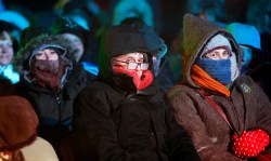 PHIL HOSSACK / WINNIPEG FREE PRESS
Hardy New Music fans shrouded in the mist formed by their freezing breath take in the Winnipeg New Music Festival