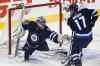 John Woods / Winnipeg Free Press
Winnipeg Jets' goaltender Al Montoya (35) stops the shot from the point as Calgary Flames' Jiri Hudler (24) and Jets' Matt Halischuk (15) look for the rebound during first period NHL action in Winnipeg on Monday, Nov. 18, 2013.