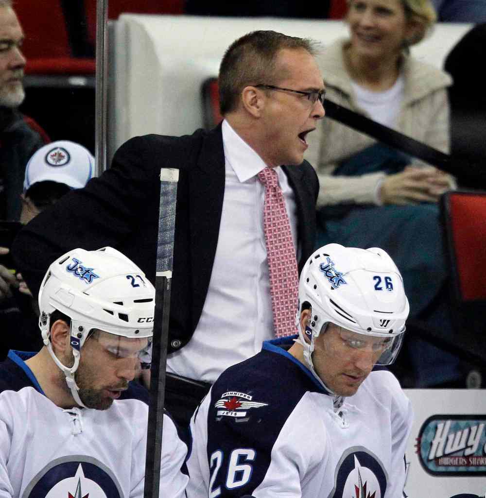 Chris Seward / Raleigh News & Observer/ Tribune Media MCT
Winnipeg Jets' current head coach and former Carolina Hurricanes head coach Paul Maurice directs his team during the first period of Tuesday's game.