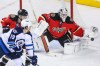 Sergei Belski / USA Today Sports
Calgary Flames' goalie Karri Ramo guards his net as Winnipeg Jets' centre Jim Slater tries to score during the first period of Friday's game at Scotiabank Saddledome.