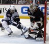 Alex Gallardo / The Associated Press
Winnipeg Jets' right wing Matt Halischuk (15) scores on Anaheim Ducks' goalie Frederik Andersen, right, in the first period of Monday's game in Anaheim.