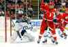 PAUL SANCYA / THE ASSOCIATED PRESS 
Detroit Red Wings forward Johan Franzen tries to redirect a shot on Winnipeg Jets goalie Ondrej Pavelec during the second period of an NHL game at Joe Louis Arena in Detroit Tuesday. The Jets won 3-2 with captain Andrew Ladd scoring the shootout winner.