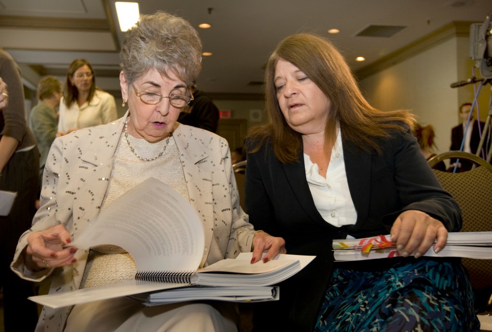 Joyce Milgaard (left) with lawyer Joanne McLean in Saskatoon in September 2008 during the release of the final report by the commission of inquiry into her son's wrongful conviction. (Greg Pender / Saskatoon StarPhoenix files)