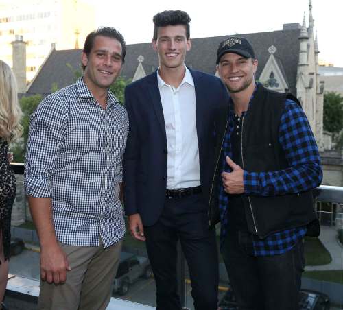Swish Model Management models Jason Wishnowski (from left) and Jordan Lintz, and Swish model and former Glee actor Marshall Williams.