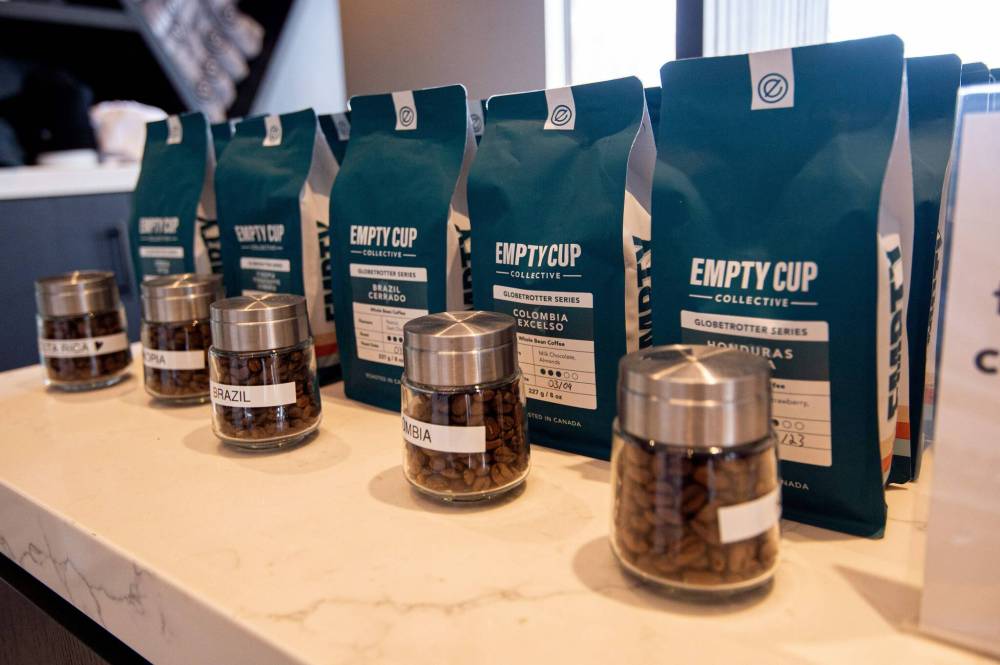 Bags of coffee of various varieties are for sale Empty Cup. (Mike Sudoma / Winnipeg Free Press)
