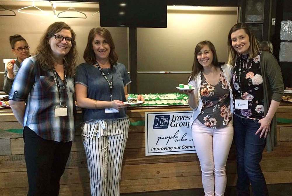 Shileen LaFortune (from left), Bailey Gillies and Andrea Shnider with the Fort Garry Women’s Resource Centre with Virgin Radio’s Mandy Shew (second from right).