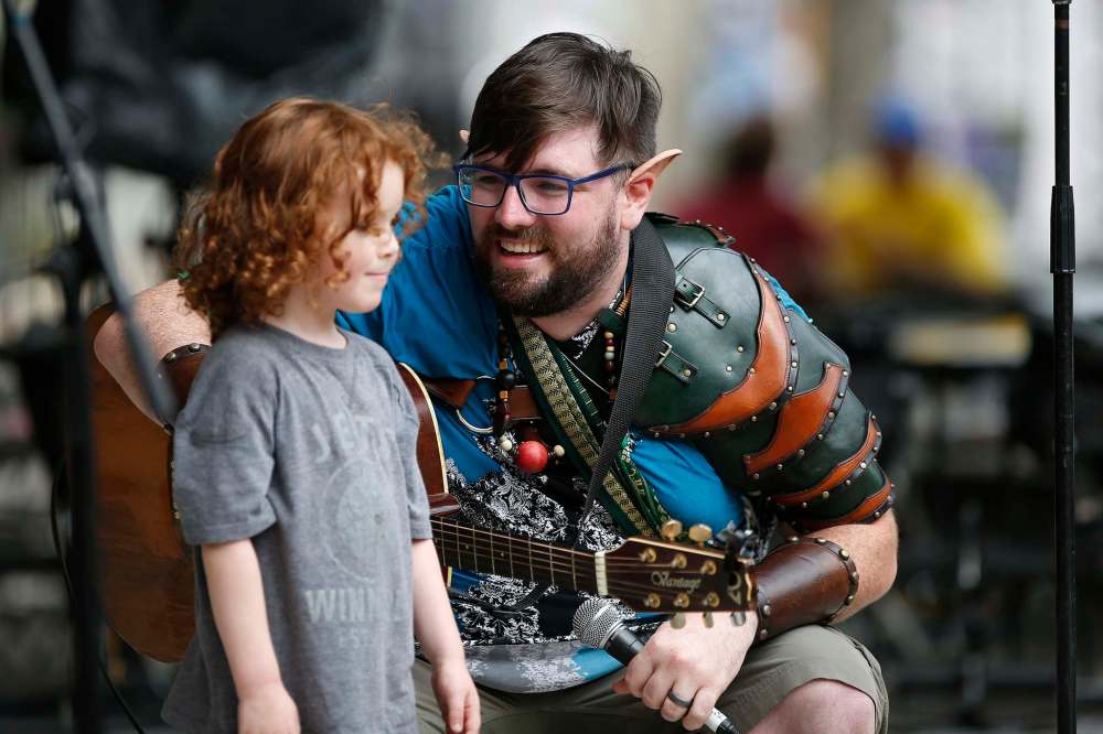 Musician Adam Kirk and his three-year-old son Cerulean.