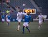JESSICA LEE / WINNIPEG FREE PRESS
Valour FC player Andy Baquero Ruiz (left) and Atlético Ottawa player Malcolm Isaiah Shaw challenge for the ball Wednesday night at IG Field.