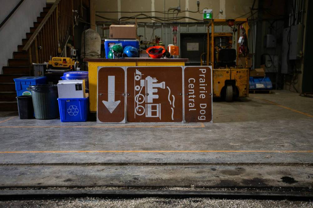 A sign in the maintenance shed. (Daniel Crump / Winnipeg Free Press)
