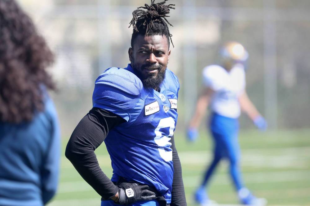 Bombers defensive back Nick Taylor is heartbroken to see his friend Mercy Maston go down to another season-ending injury. (Ruth Bonneville / Winnipeg Free Press)
