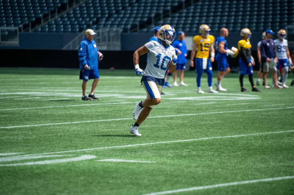 ETHAN CAIRNS / WINNIPEG FREE PRESS
Winnipeg Blue Bombers wide receiver Nic Demski’s offensive output is an underwhelming seven catches for 51 yards through the first two weeks of the season.