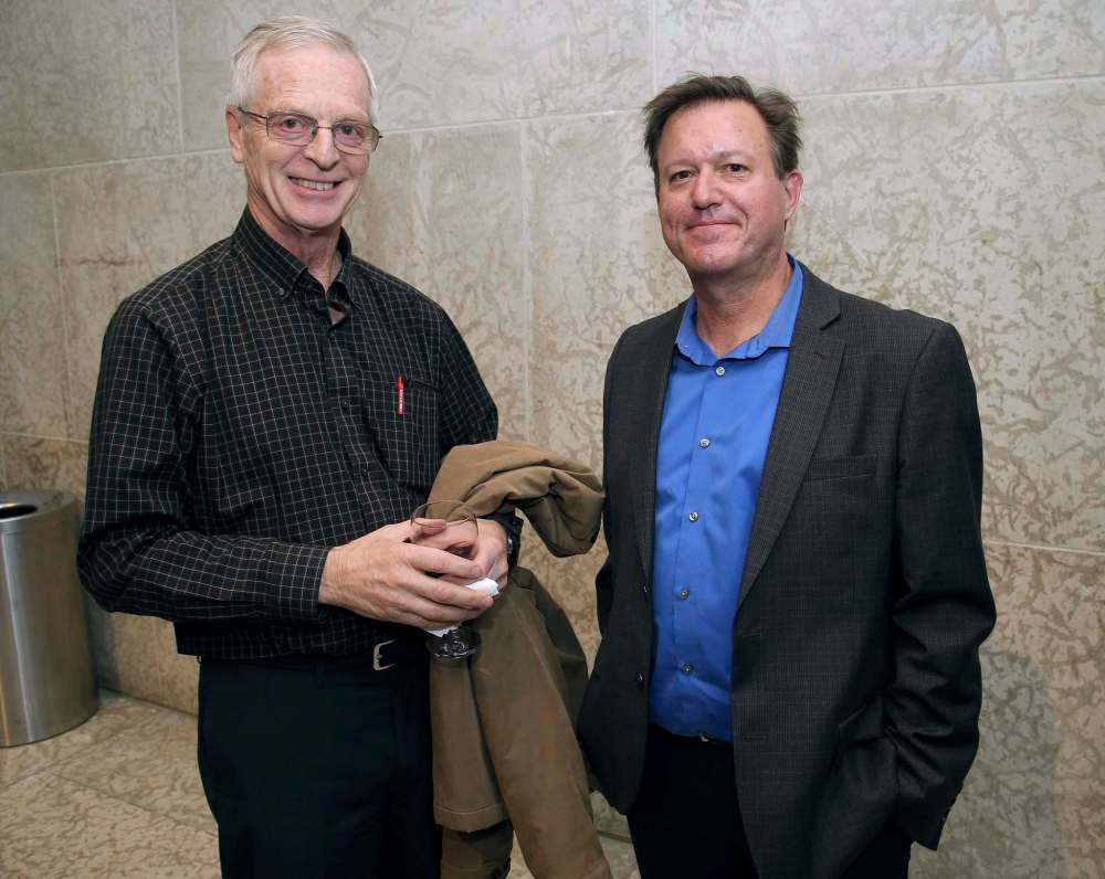 Ed Burgener (from left) with Free Press columnist Tom Brodbeck.