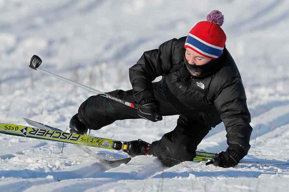 JOHN WOODS / WINNIPEG FREE PRESS
Riley Dudych takes a spill during Snow Trek at Living Prairie Museum.
