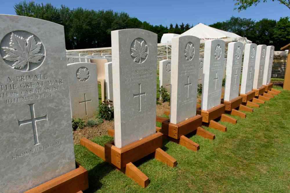 Corporal Jordan Lobb, Canadian Forces Joint Imagery Center, Ottawa
The headstones of eight Canadian First World War soldiers from the 78th Battalion are displayed at the Caix British Cemetery in Caix, France on 13 May 2015 as as part of the largest single find of unknown Canadian soldiers since the Canadian Armed Forces Casualty Identification program started in 2006.