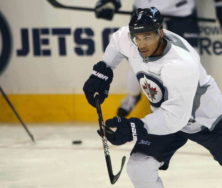 Joe Bryksa / Winnipeg Free Press
Winnipeg Jets' Evander Kane skates during pregame workout Tuesday morning at the MTS Centre in Winnipeg after coming off an injury. All eyes were on Kane if he would start in the lineup.