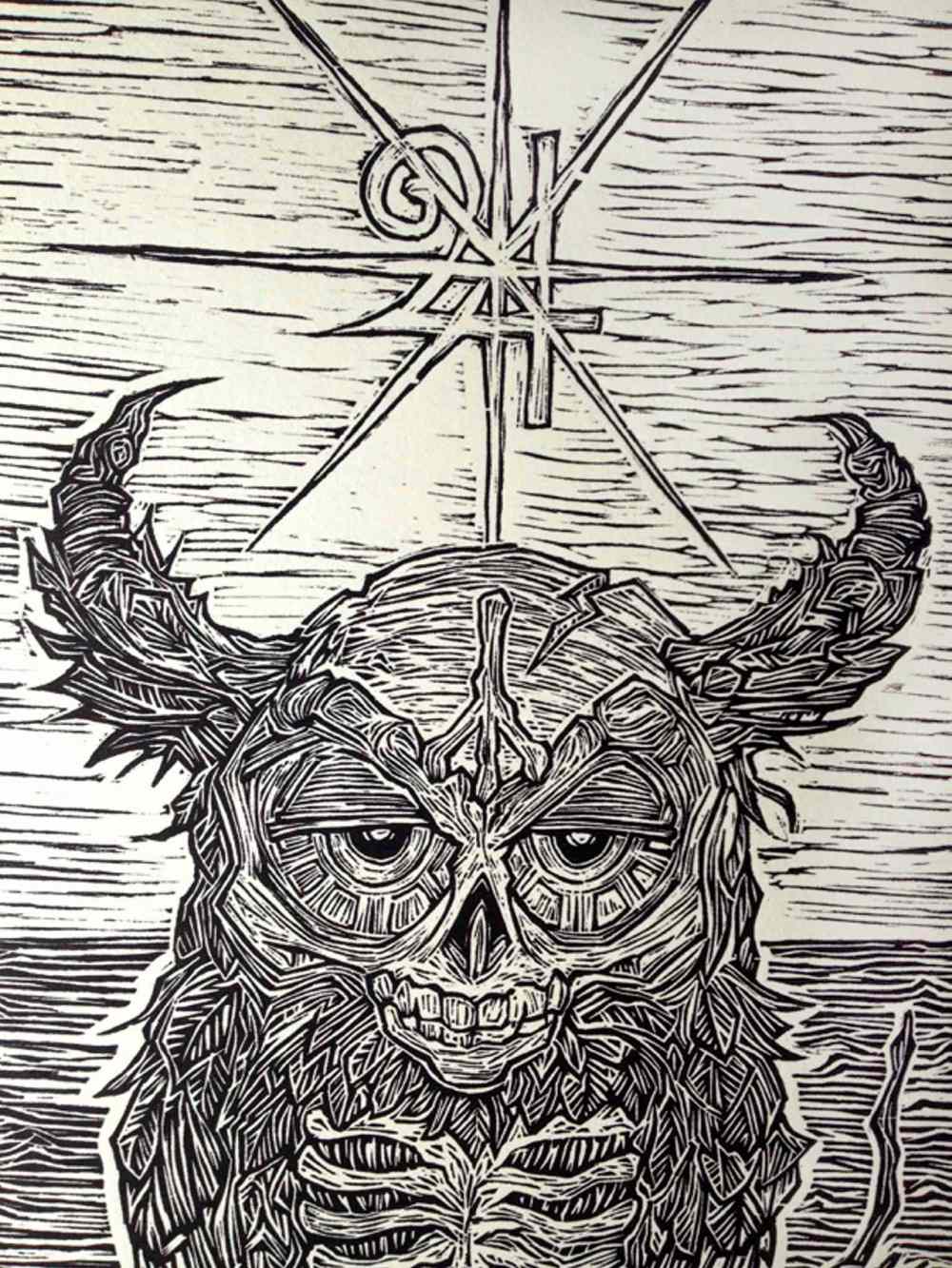 Submitted photo
A close-up of the mythic creature woodcut.